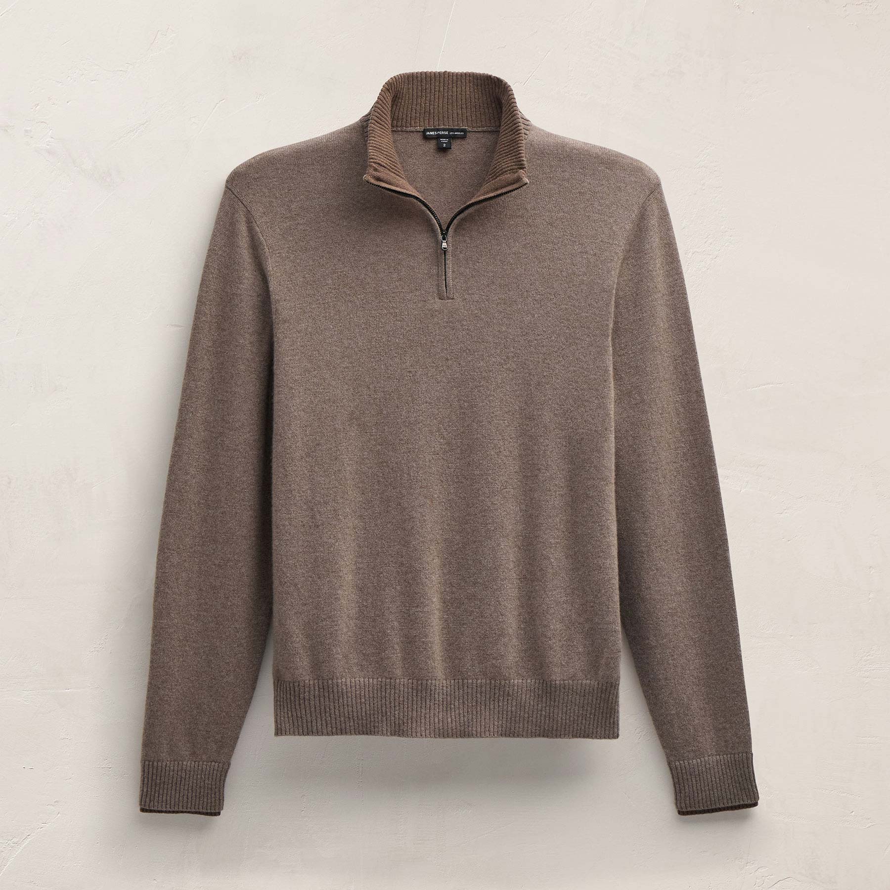 Italian Spun Cashmere Half Zip in Warm Brown/Mid Brown | James Perse Los Angeles
