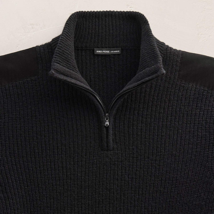 Italian Spun Cashmere Half Zip in Black | James Perse Los Angeles