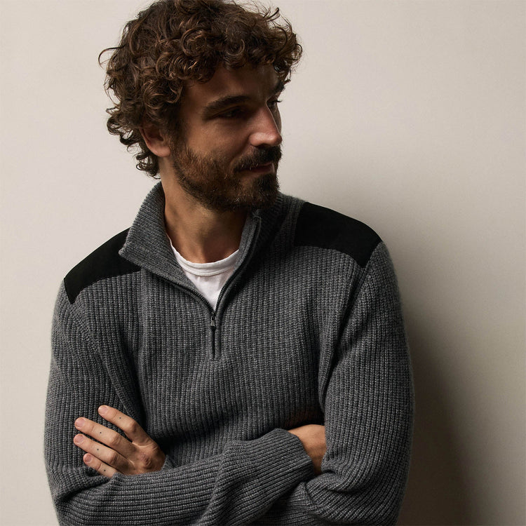 Italian Spun Cashmere Half Zip in Mid Grey | James Perse Los Angeles