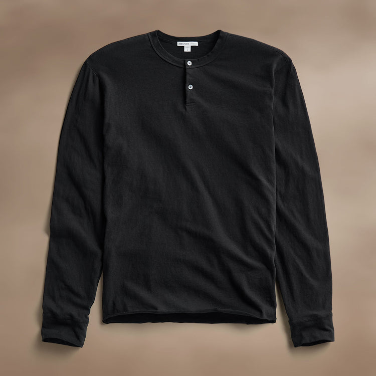 Natural Slub Jersey Henley in Black | James Perse Los Angeles