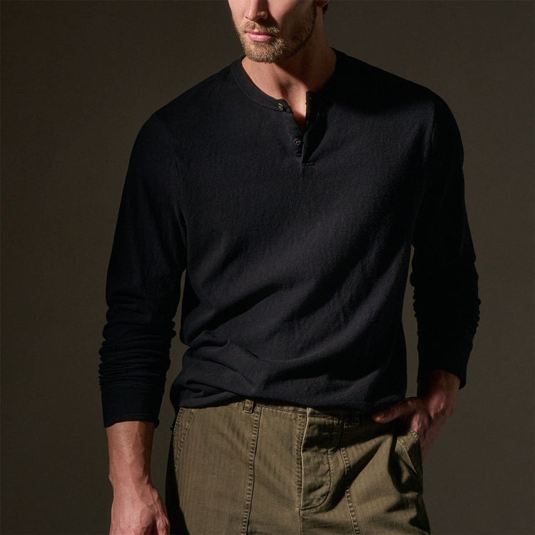 Natural Slub Jersey Henley in Black | James Perse Los Angeles