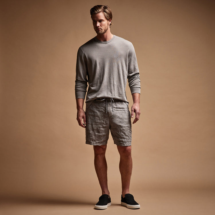 Relaxed Fit Linen Short in Silver Grey Pigment | James Perse Los Angeles