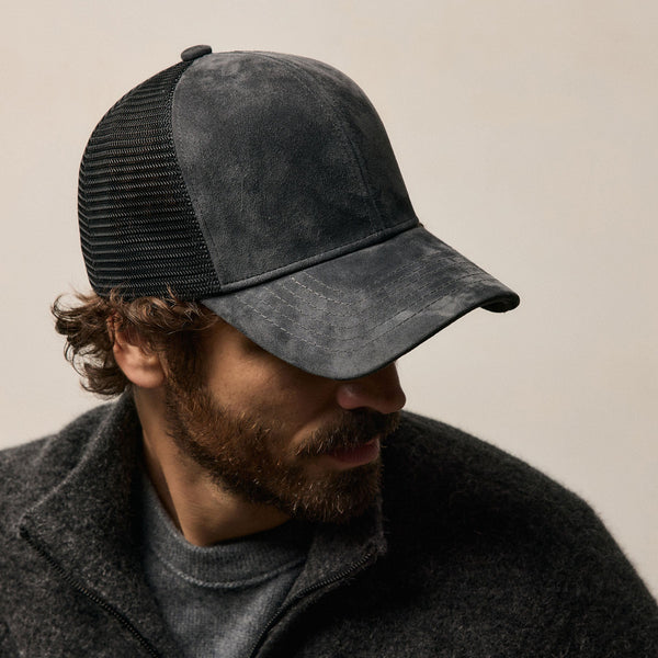 Men's Suede 6/Panel Trucker Hat In Smokey Grey | James Perse Los Angeles / Mens