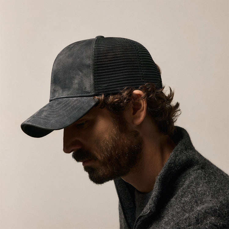 Men's Suede 6/Panel Trucker Hat In Smokey Grey | James Perse Los Angeles / Mens