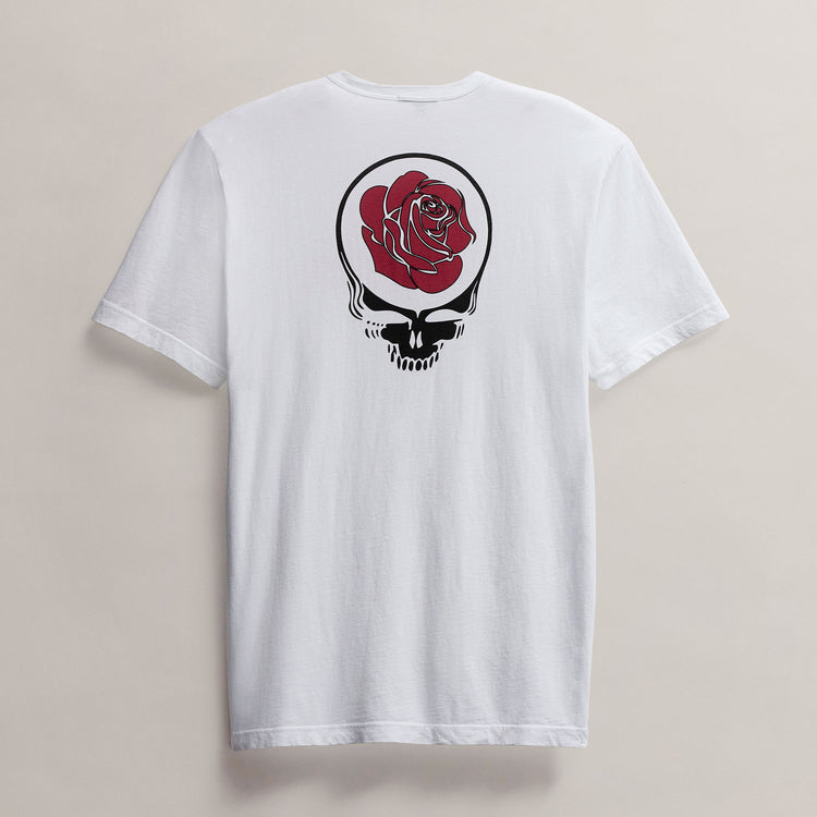 Men's Short Sleeve Crew Neck Grateful Dead Rose in White/Red | James Perse Los Angeles
