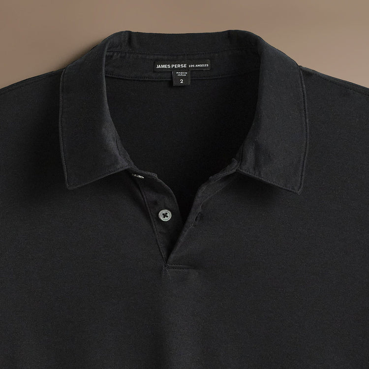 Heavy Luxe Jersey Long Sleeve Polo  in Black | James Perse Los Angeles