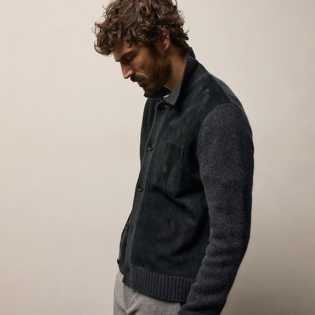 Suede Front Sweater Cardigan in Coal | James Perse Los Angeles