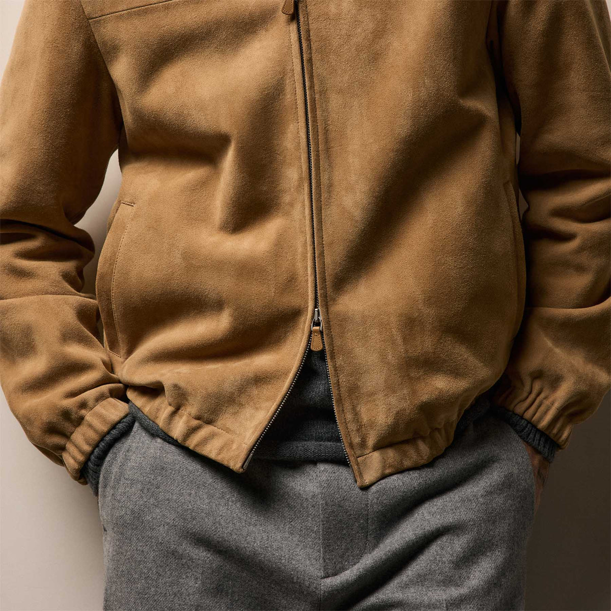 Suede Bomber Jacket in Sand | James Perse Los Angeles