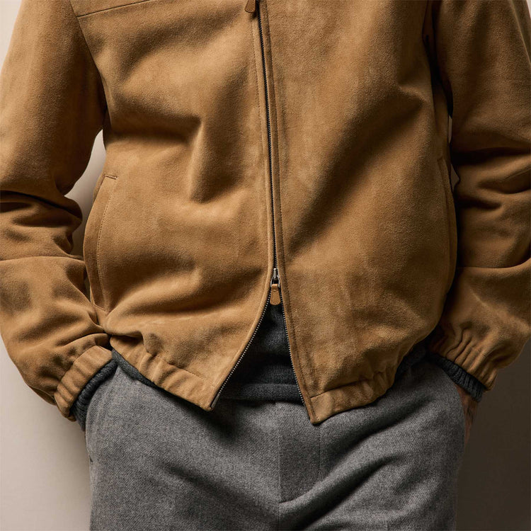 Suede Bomber Jacket in Sand | James Perse Los Angeles