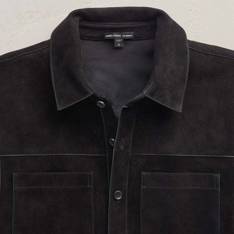 Suede Western Shirt in Black | James Perse Los Angeles