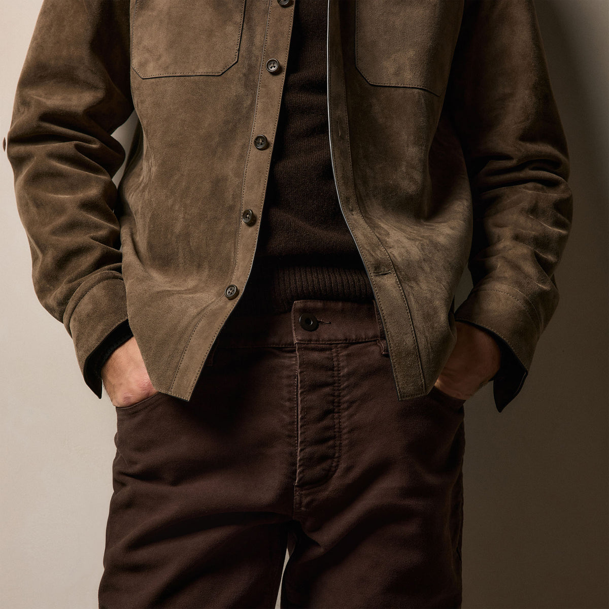 Suede Western Shirt in Caribou | James Perse Los Angeles