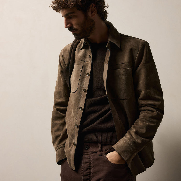 Suede Western Shirt in Caribou | James Perse Los Angeles