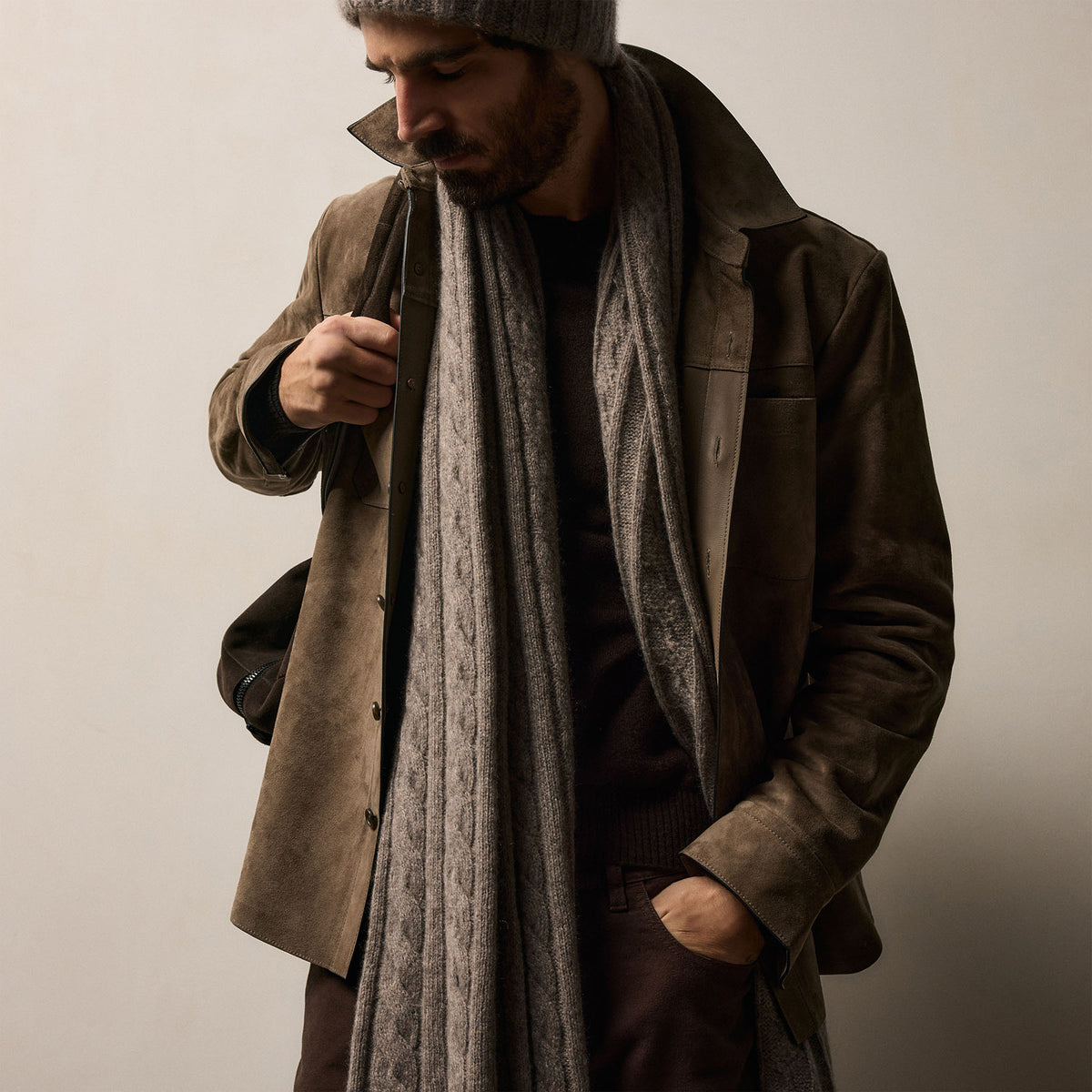 Suede Western Shirt in Caribou | James Perse Los Angeles