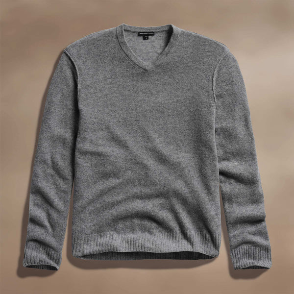 Soft Featherweight Cashmere V Neck in Mid Heather Grey | James Perse Los Angeles