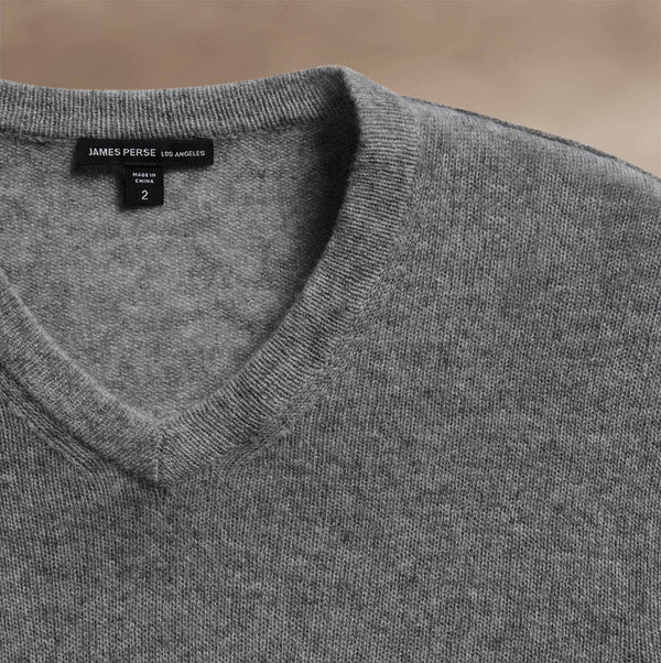 Soft Featherweight Cashmere V Neck in Mid Heather Grey | James Perse Los Angeles