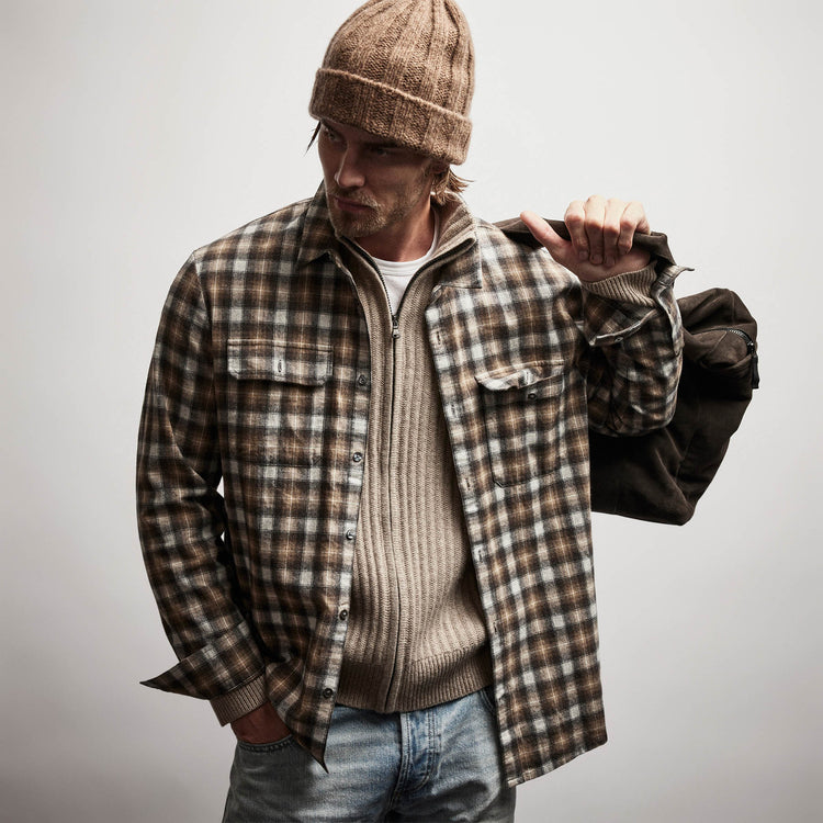 Plaid Flannel Shirt in Toast | James Perse Los Angeles