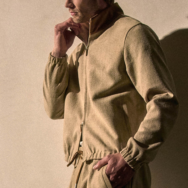 Suede Trimmed Track Jacket in Natural/Tobacco | James Perse Los Angeles