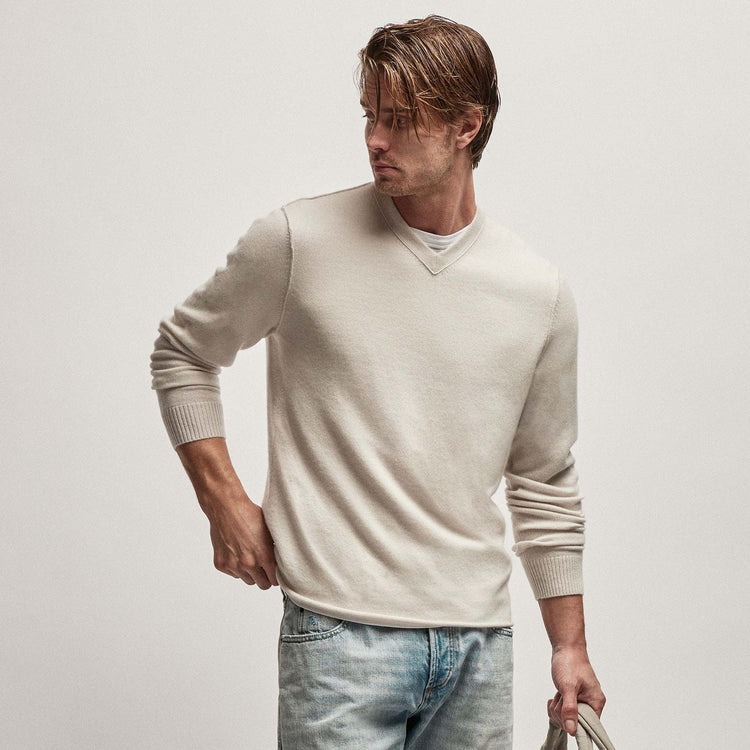 Recycled Cashmere V Sweater in Pearl | James Perse Los Angeles