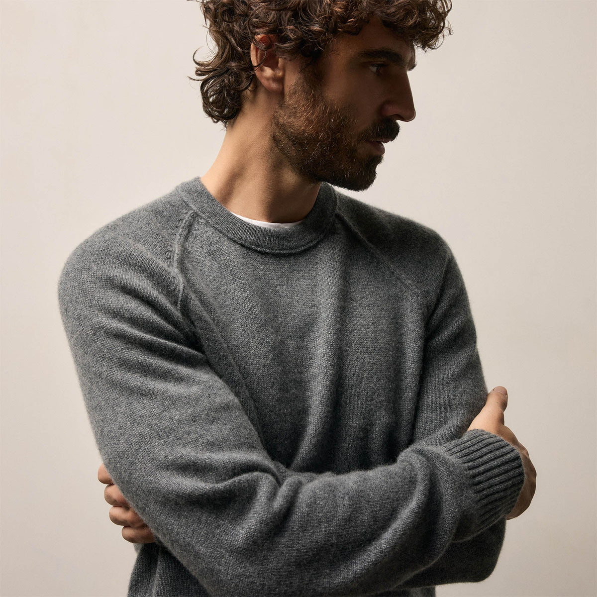 Recycled Cashmere Crew Sweater in Flannel | James Perse Los Angeles