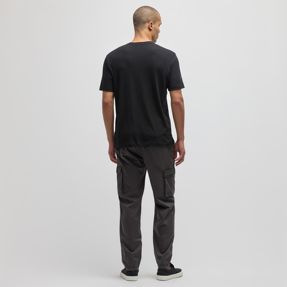 Recycled Cotton Jersey Short Sleeve Henley in Black | James Perse Los Angeles