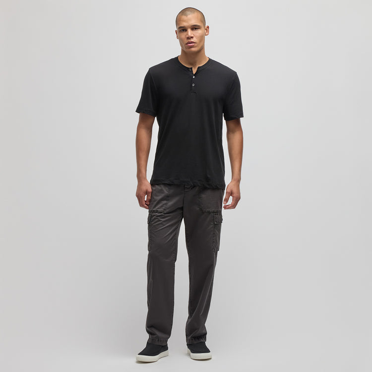 Recycled Cotton Jersey Short Sleeve Henley in Black | James Perse Los Angeles