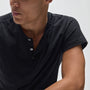 Recycled Cotton Jersey Short Sleeve Henley in Black | James Perse Los Angeles