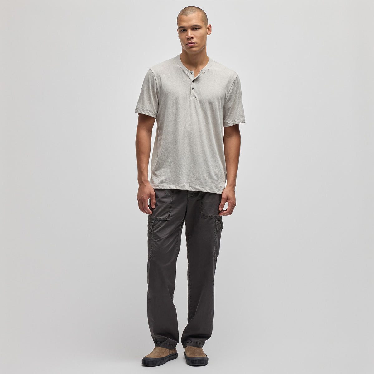 Recycled Cotton Jersey Short Sleeve Henley in Salt | James Perse Los Angeles