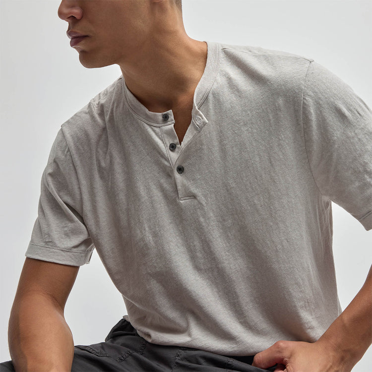Recycled Cotton Jersey Short Sleeve Henley in Salt | James Perse Los Angeles