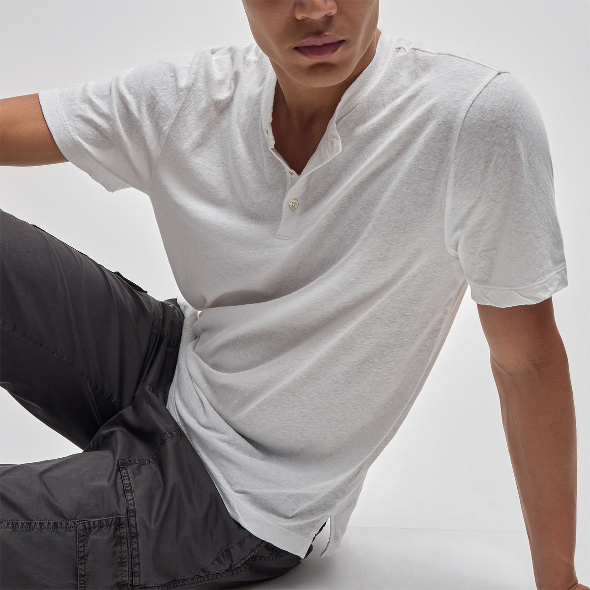 Recycled Cotton Jersey Short Sleeve Henley in White | James Perse Los Angeles