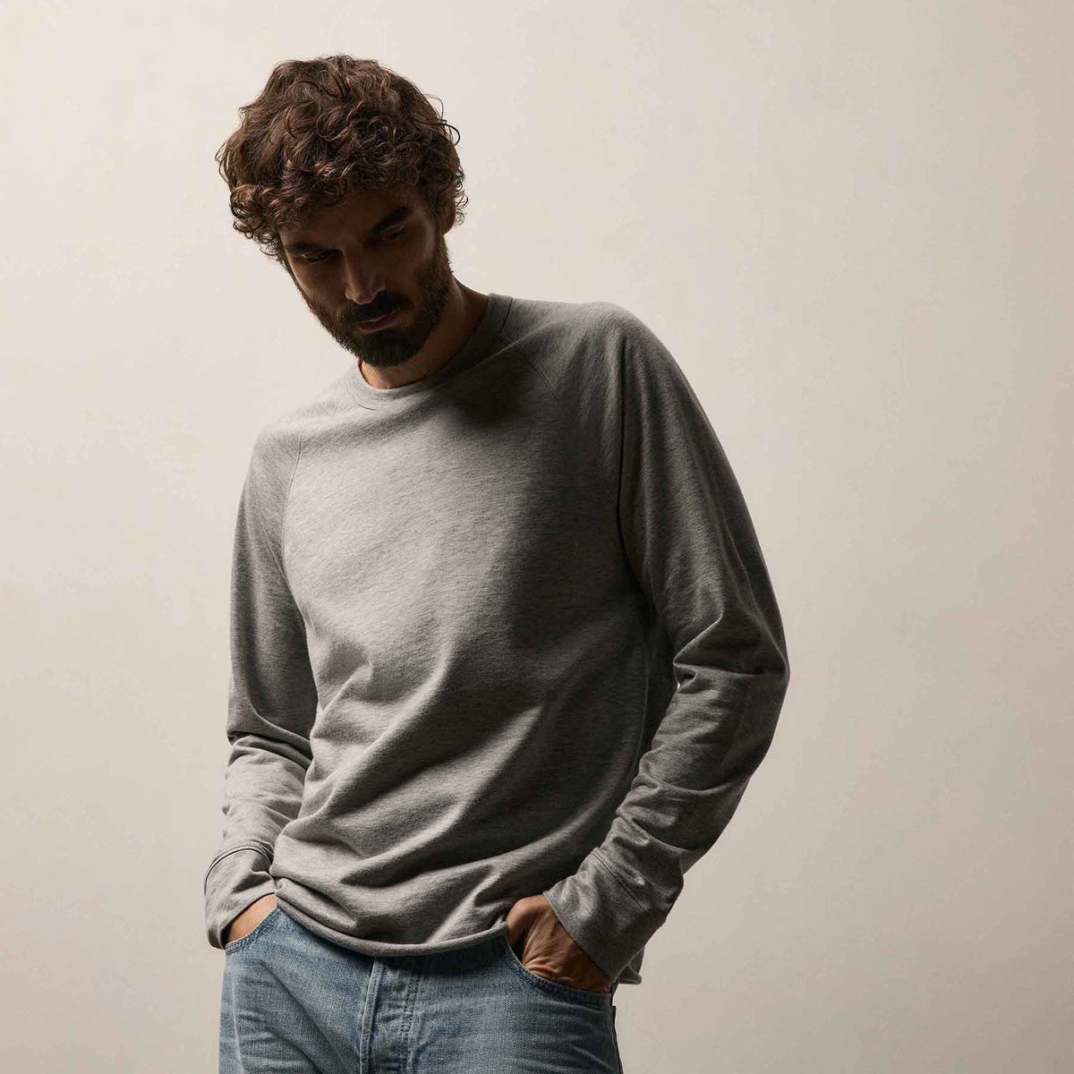 Fine French Terry Sweatshirt in Heather Grey | James Perse Los Angeles
