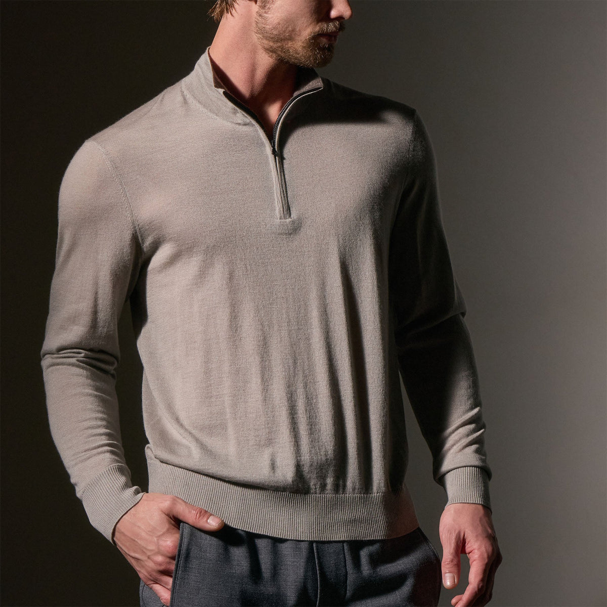 Ultra Fine Cshmr Half Zip in Concrete | James Perse Los Angeles