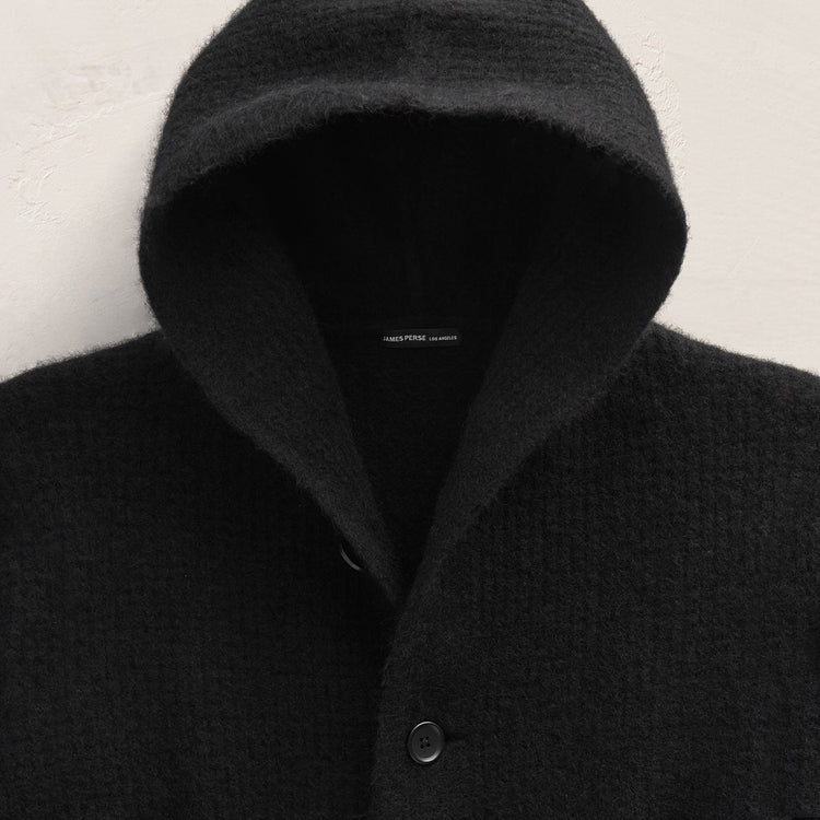 Chunky Waffle Knit Hooded Coat in Black | James Perse Los Angeles