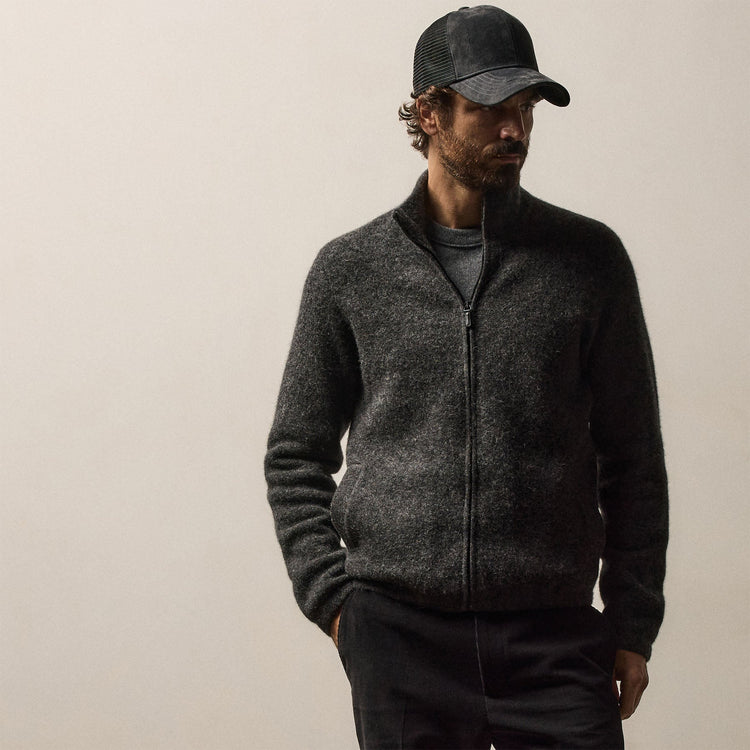 Wool Alpaca Stretch Zip Front in Anthracite | James Perse Los Angeles