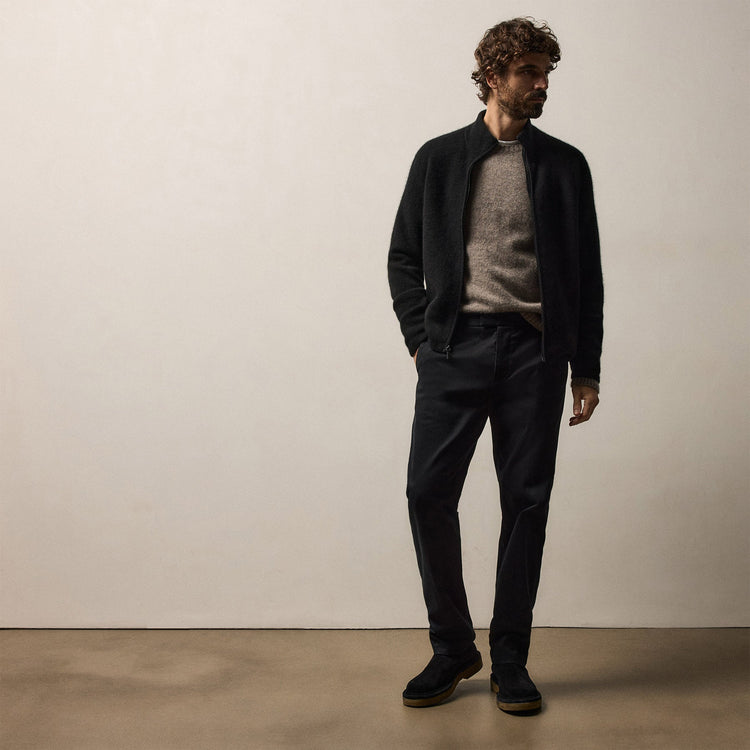 Wool Alpaca Stretch Zip Front in Black | James Perse Los Angeles