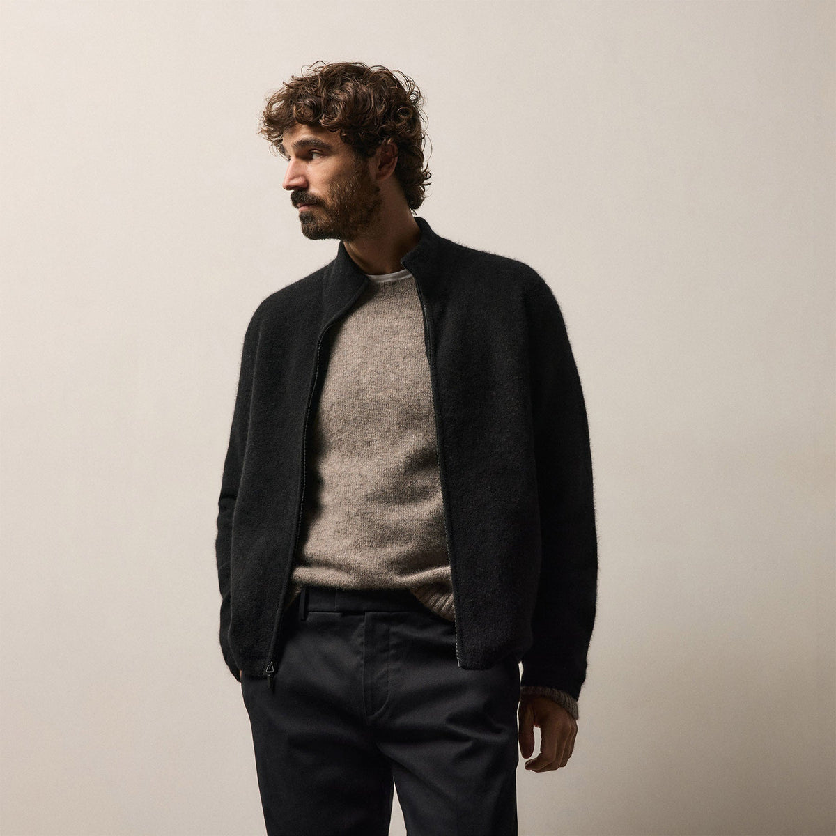 Wool Alpaca Stretch Zip Front in Black | James Perse Los Angeles