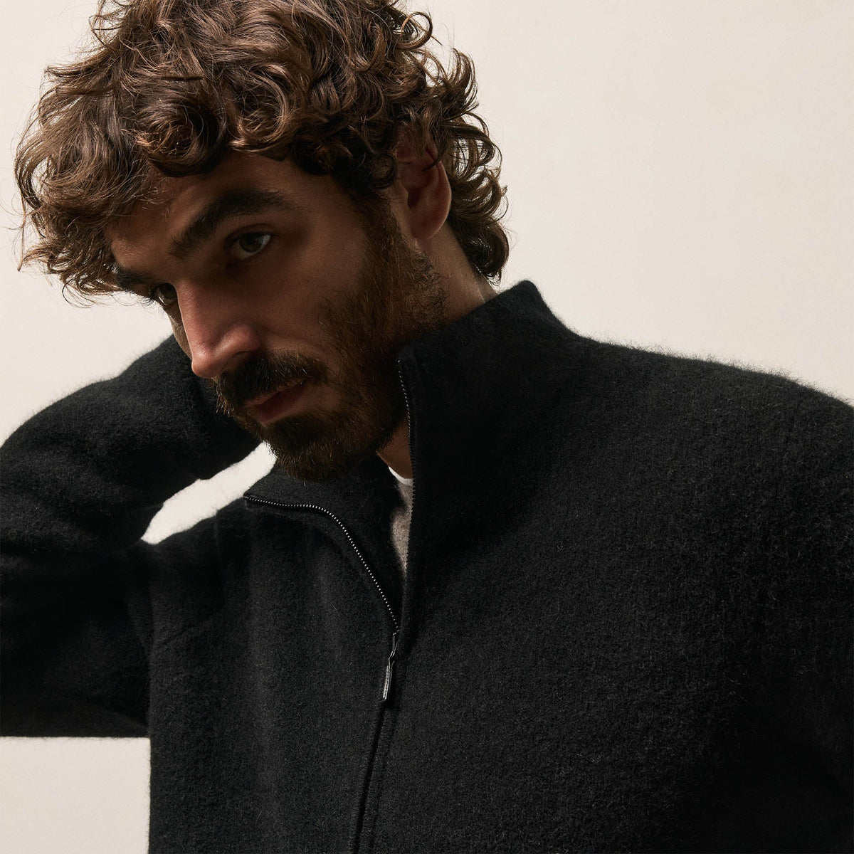 Wool Alpaca Stretch Zip Front in Black | James Perse Los Angeles
