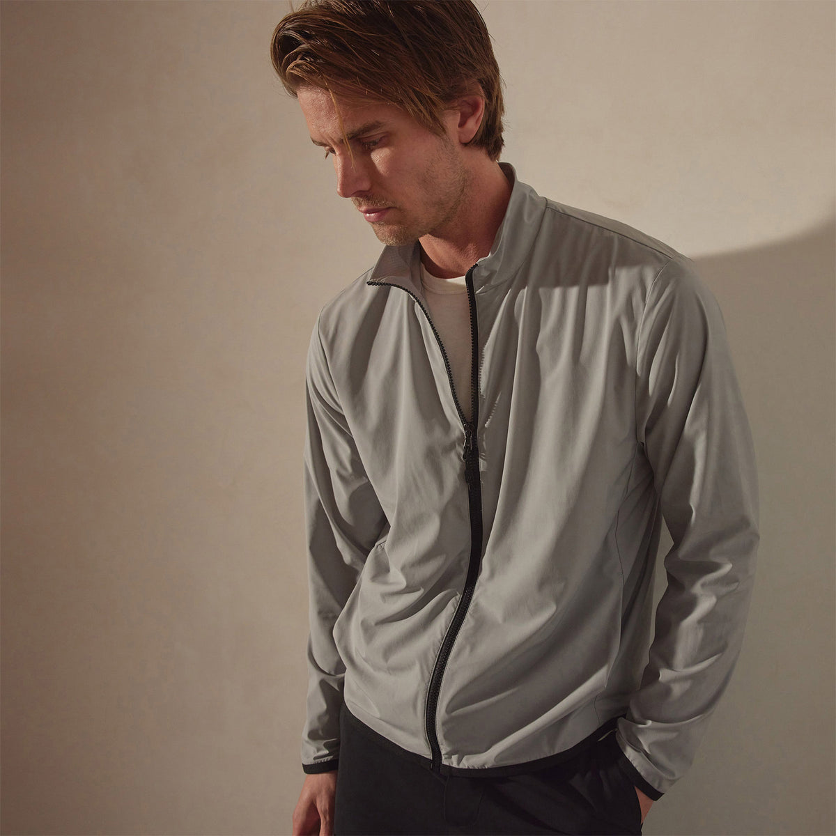 Mesh Line Zip Up Sport Jacket in Shark | James Perse Los Angeles