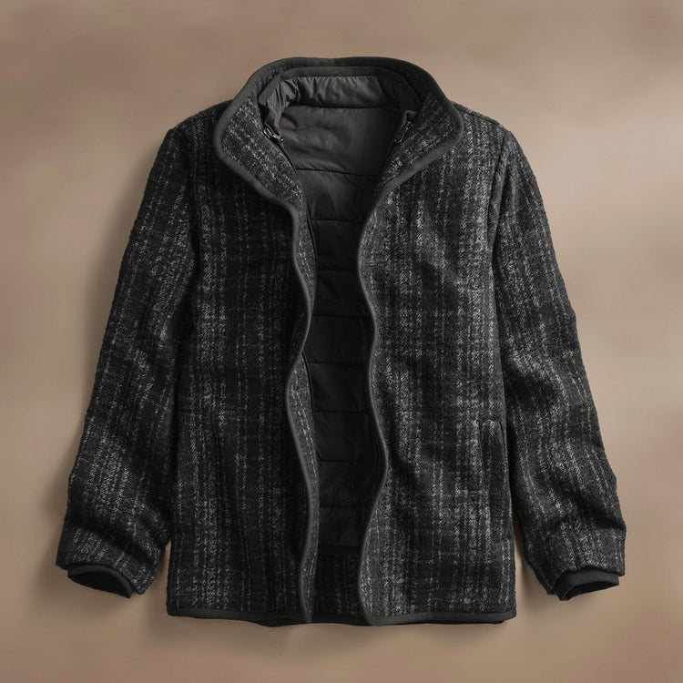Wool Blend Plaid Car Coat  in Black/Grey Plaid | James Perse Los Angeles