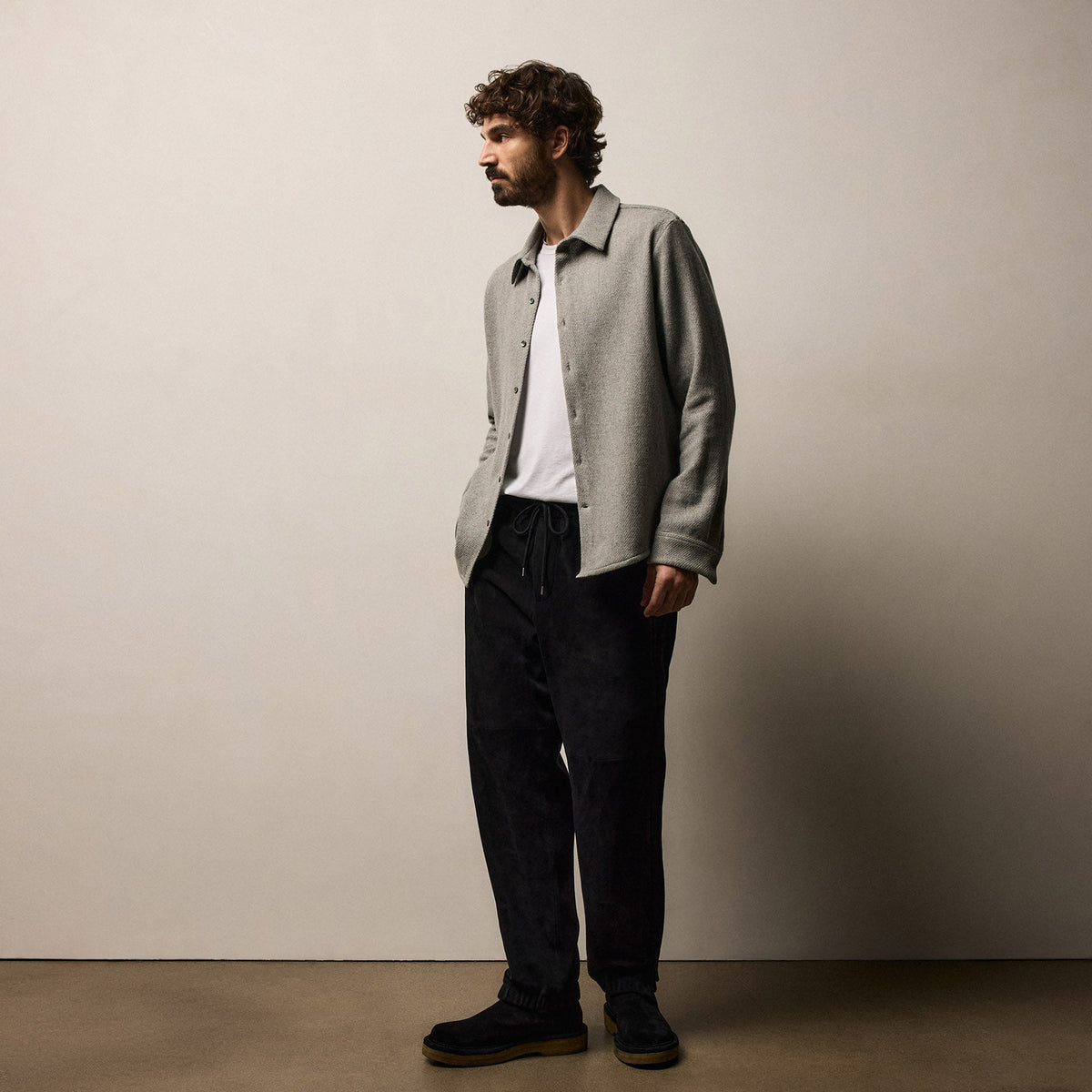 Wool Cashmere Twill Shirt in Heather Grey | James Perse Los Angeles