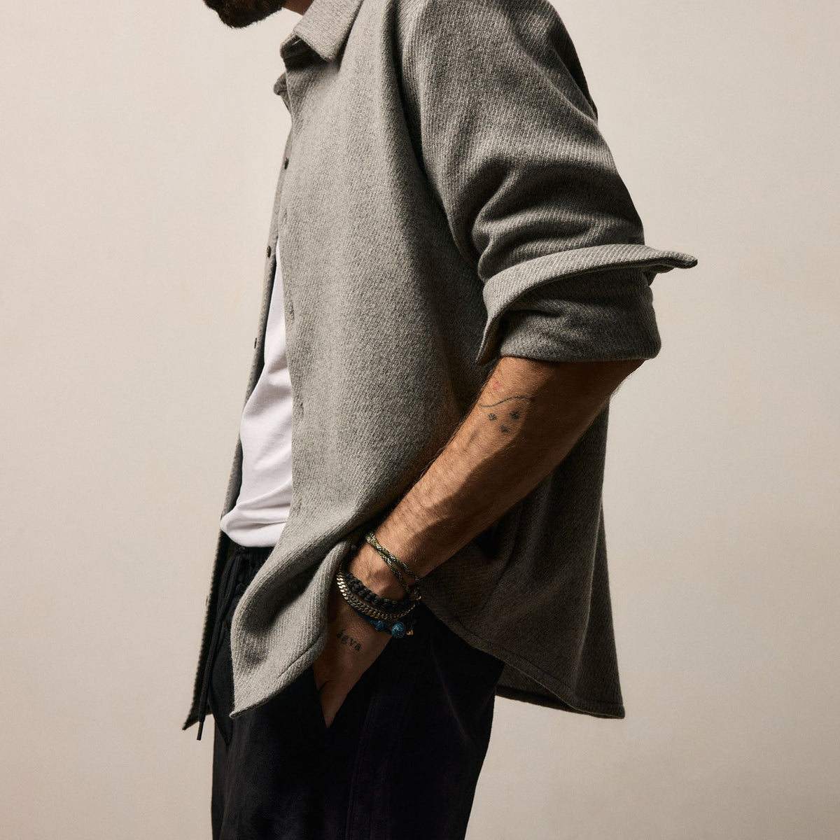 Wool Cashmere Twill Shirt in Heather Grey | James Perse Los Angeles