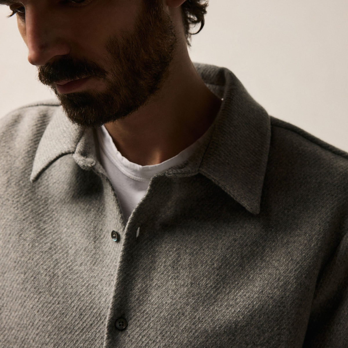 Wool Cashmere Twill Shirt in Heather Grey | James Perse Los Angeles
