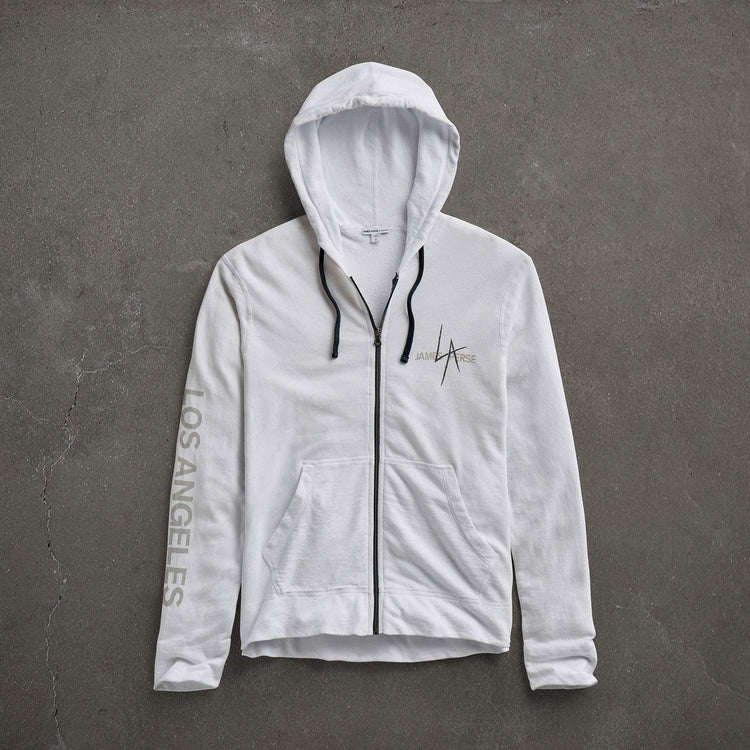 JP x LA in Zipup Hoodie in White | James Perse Los Angeles