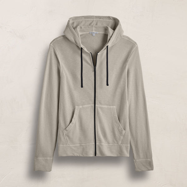 Vintage French Terry Zip Up Hoodie in Concrete Pigment | James Perse Los Angeles