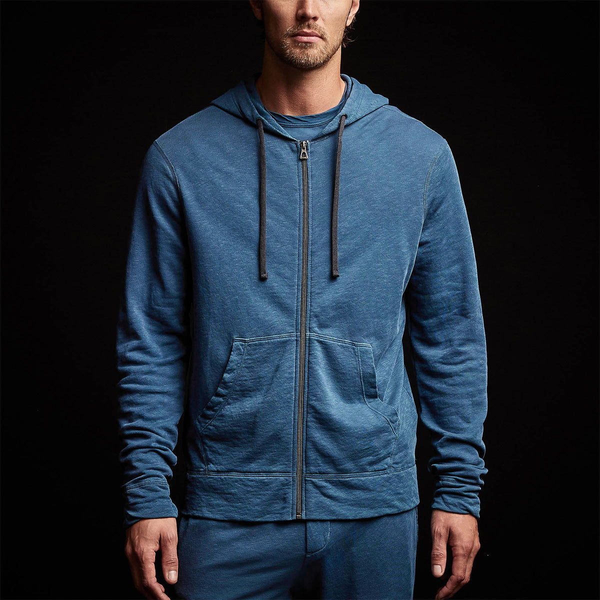 Vintage French Terry Zip Up Hoodie in Lake Pigment | James Perse Los Angeles