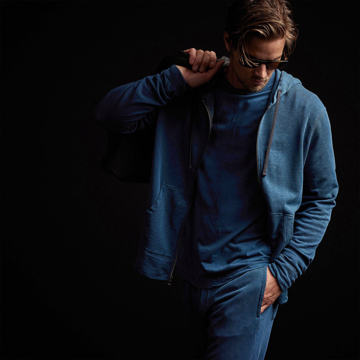 Vintage French Terry Zip Up Hoodie in Lake Pigment | James Perse Los Angeles