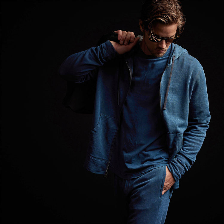 Vintage French Terry Zip Up Hoodie in Lake Pigment | James Perse Los Angeles