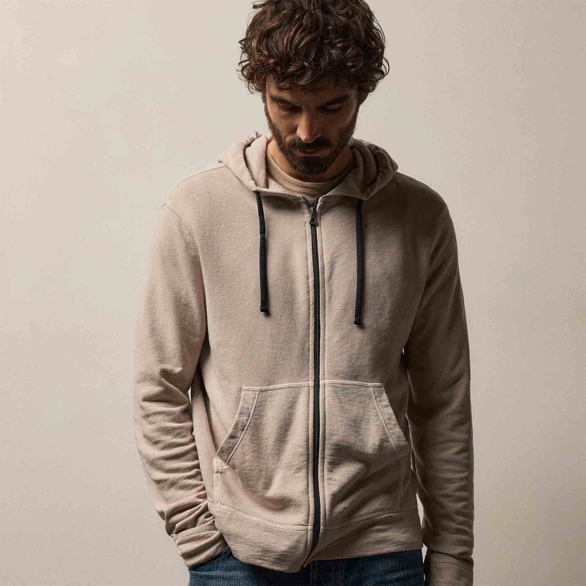 Vintage French Terry Zip Up Hoodie in Stone Pigment | James Perse Los Angeles