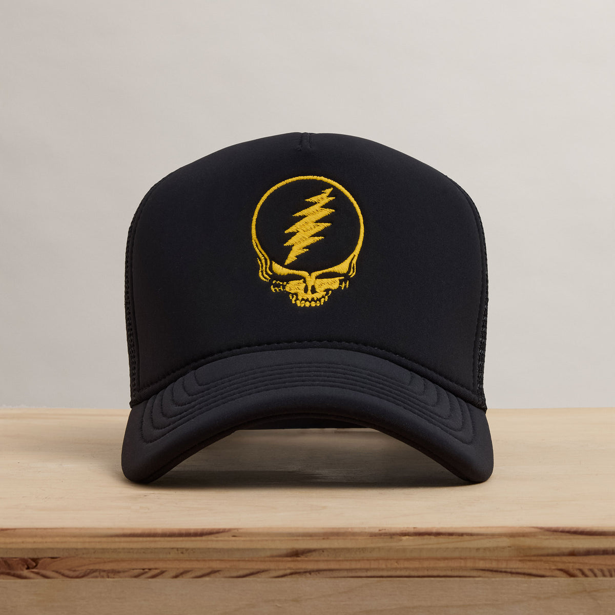 Grateful Dead Single Color Skull Embroidery Trucker in Black | James Perse Los Angeles