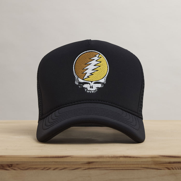 Grateful Dead Multicolor Skull Embroidery Trucker in Black | James Perse Los Angeles
