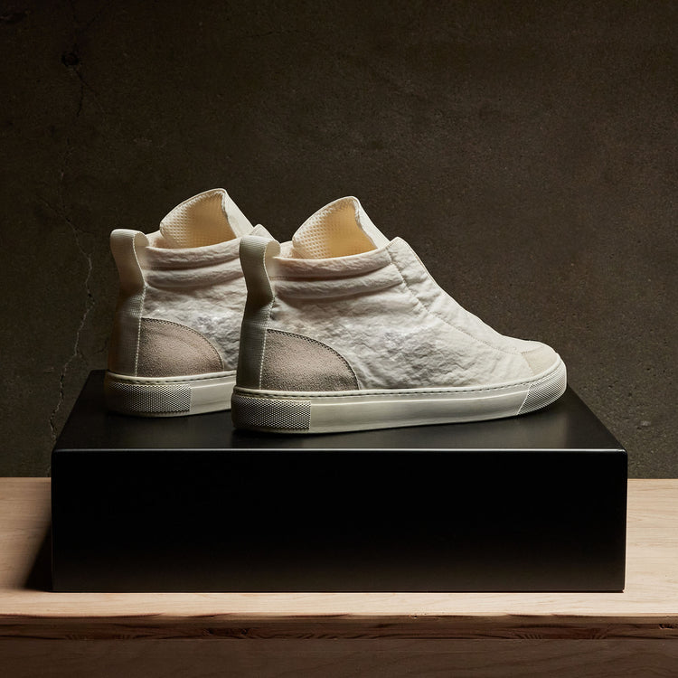Men's Solstice Skate High Top Sneaker in White/Taupe | James Perese Los Angeles